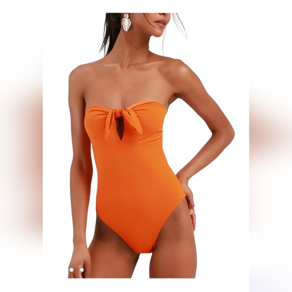 Lulus Other - Lulus Sun and Done Orange Strapless One-Piece Swimsuit